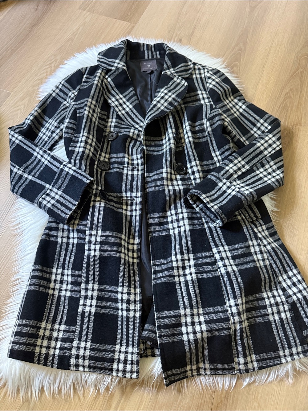 Black & White Plaid Wool-Blend Peacoat